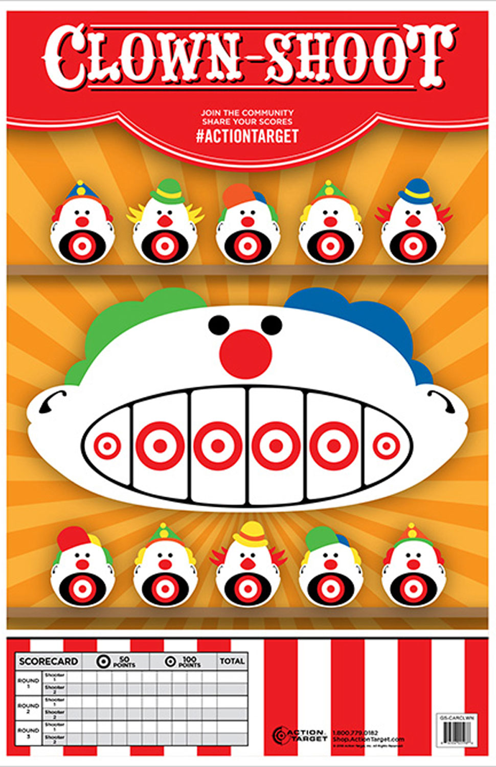 Action Target GSCARCLWN100 Entertainment Clowns Paper Hanging 23" x 35" Multi-Color 100 Per Box