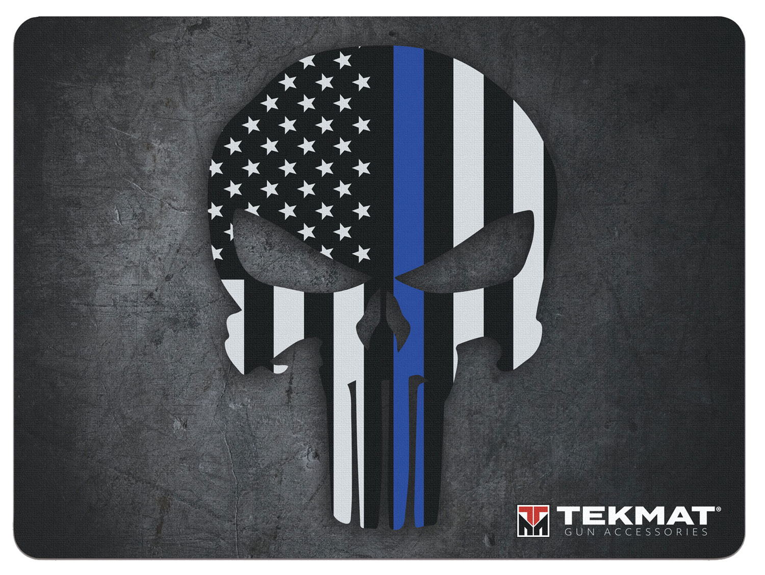 TekMat TEKR20PUNISHER Ultra 20 Cleaning Mat Black/White/Blue Rubber 15"x20" Blue Line Punisher Skull