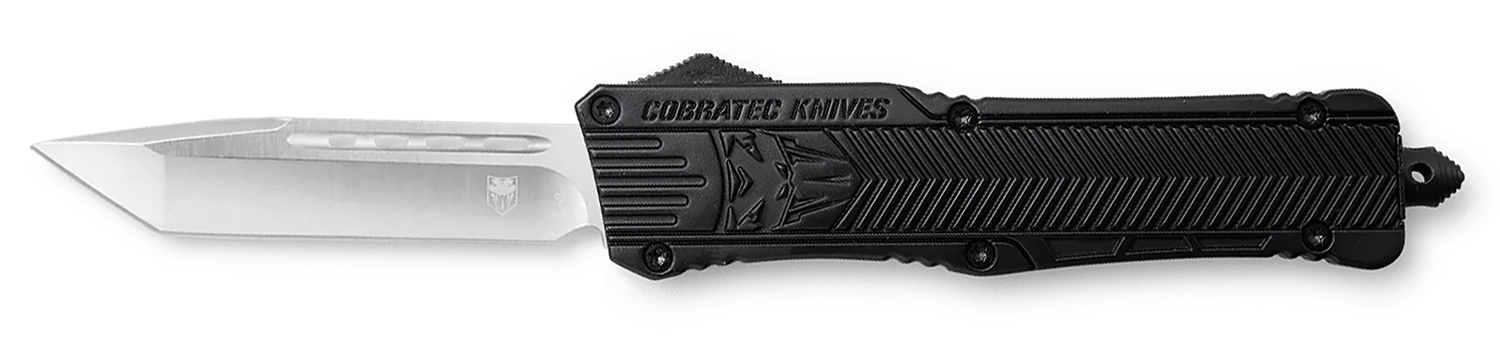CobraTec Knives LBCTK1LTNS CTK-1 Large 3.25" OTF Tanto Plain D2 Steel Blade/Black Aluminum Handle Features Glass Breaker Includes Pocket Clip