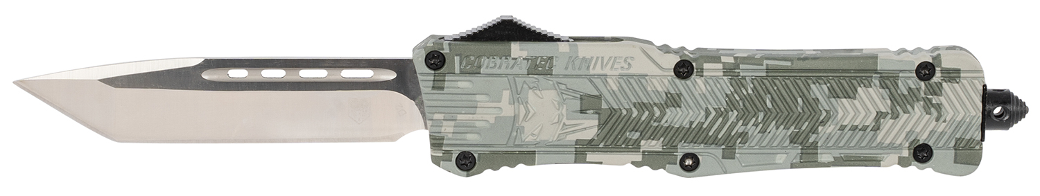 CobraTec Knives LADCCTK1LTNS CTK-1 Large 3.75" OTF Tanto Plain D2 Steel Blade/Army DigiCamo Aluminum Handle Features Glass Breaker Includes Pocket Clip