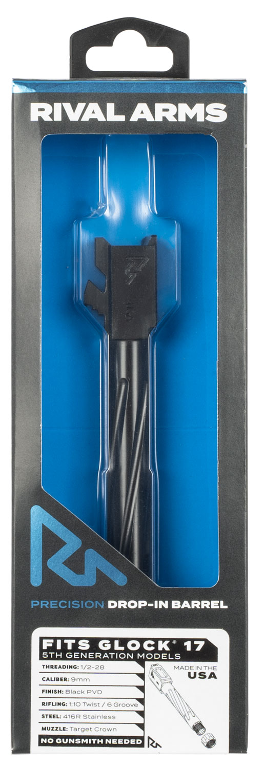 Rival Arms RA20G104A Precision V1 Match Grade 9mm Luger Compatible w/Glock 17 Gen5, 4.49" Threaded Black PVD Stainless Steel, Target Crown