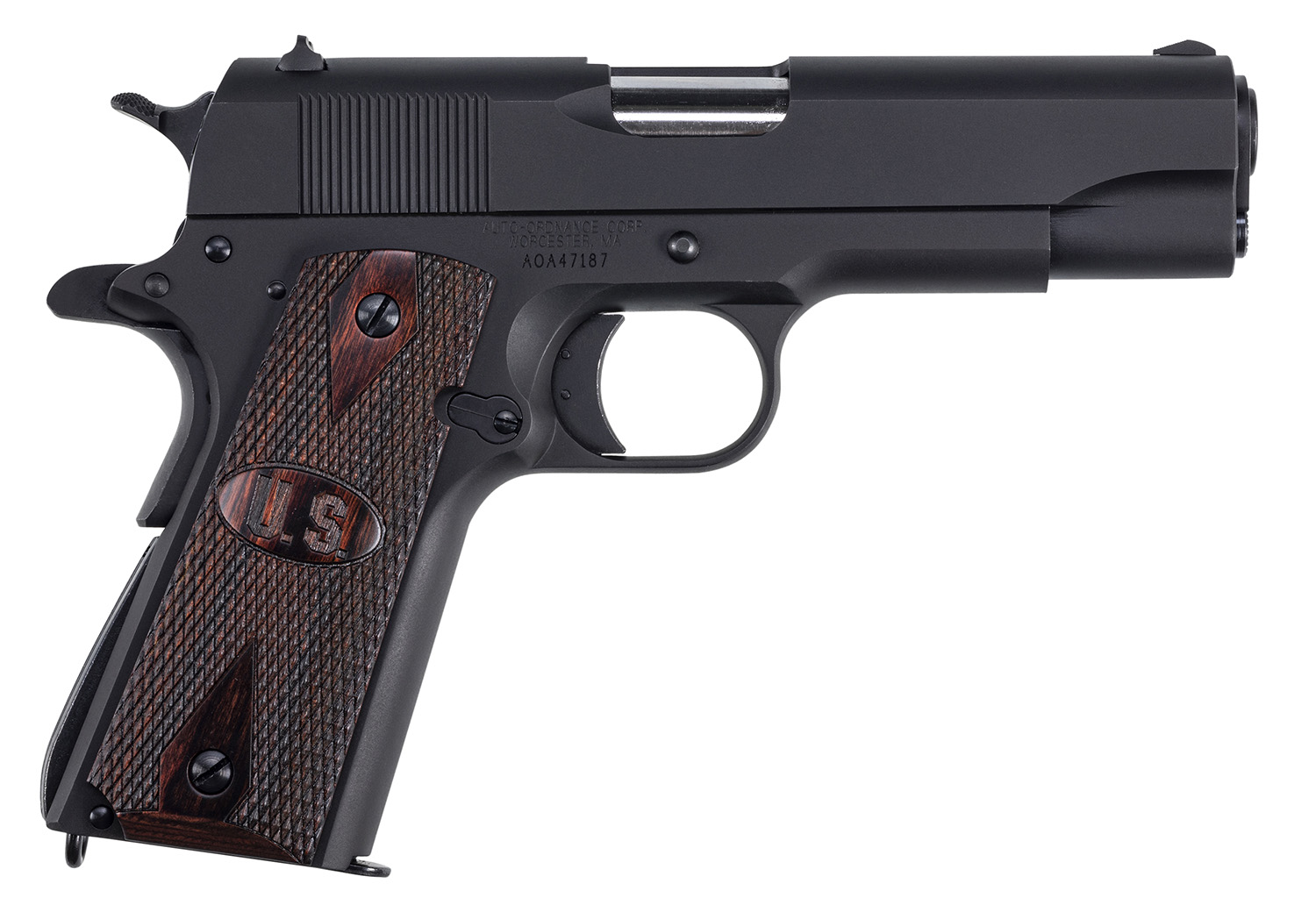 Auto-Ordnance 1911BKOCW 1911 A1 Commander 45 ACP 9+1 4.25" Matte Black Serrated Carbon Steel Slide Matte Black Matte Black Carbon Steel Checkered Wood w/Integrated US Logo Grips Right Hand