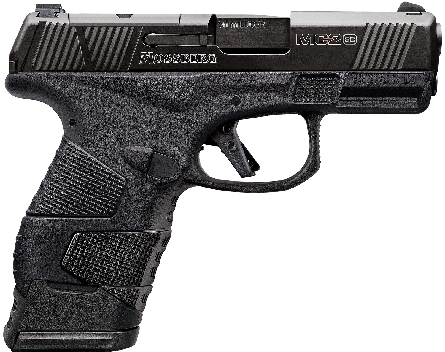 Mossberg 89025 MC2sc Sub-Compact 9mm Luger 3.40" 14+1,11+1 Matte Black DLC Stainless Steel with Optics Cut Aggressive Textured Black Polymer Grip (No Safety)