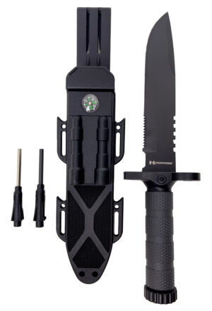 Humvee Adventure Gear HMVKFXB02 Next-Gen Survival Knife 7.50" Fixed Sawback Plain Black Stainless Steel Blade Black Textured Rubber Handle Includes Sheath
