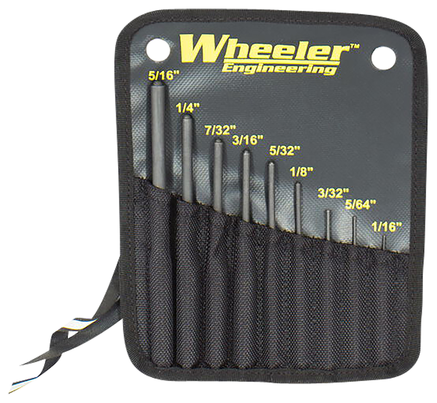 Wheeler 204513 Roll Pin Punch Set Black Steel Knurled Handle 9 Pieces