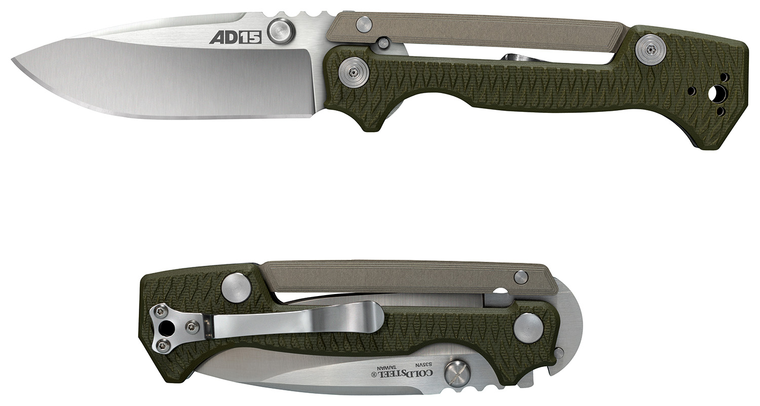 Cold Steel CS58SQ AD-15 3.50" Folding Plain Spear Point S35VN SS Blade/Black Scales Aluminum/G10 Handle