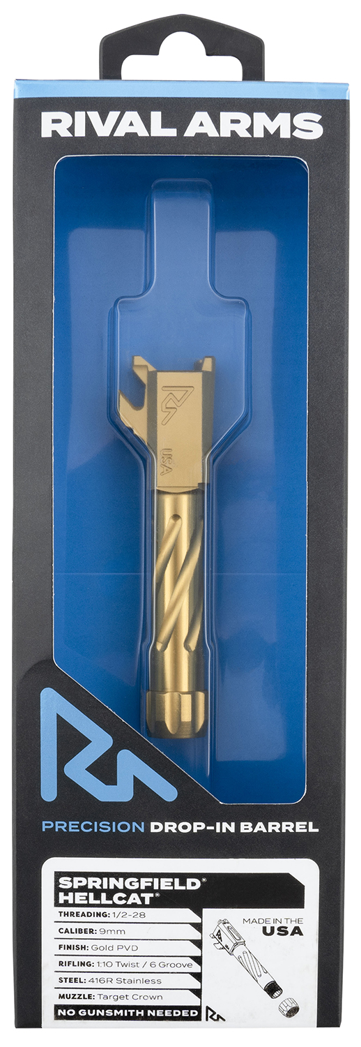 Rival Arms RARA20H102E Precision V1 Match Grade Spiral Fluted Threaded Gold PVD Stainless Steel, Fits Springfield Hellcat