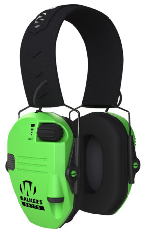 Walker's GWPRSEMHVG Razor Slim Electronic Muff 23 dB Over the Head Hi-Viz Green/Black Polymer