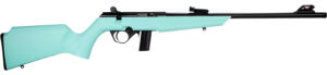 Rossi  RB22  Compact 22 LR 10+1, 16" Matte Black Button Rifled Free Floating Steel Barrel, Matte Black Stainless Steel Receiver, Cyan Monte Carlo Stock, Right Hand