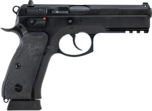 CZ-USA 89352 CZ 75 SP-01 Full Size Frame 9mm Luger 19+1 4.60" Black Steel Barrel, Black Steel Serrated Slide, Black Polycoat Steel Frame w/Beavertail & Picatinny Rail, Black Rubber Grip, Right Hand