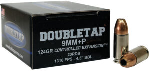 DoubleTap Ammunition 9MM124HP209mm+P Luger 124gr Controlled Expansion JHP 20 Per Box/50 Case