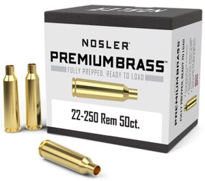 Nosler 10065 Premium Brass Unprimed Cases 22-250Rem Rifle Brass 50/Box