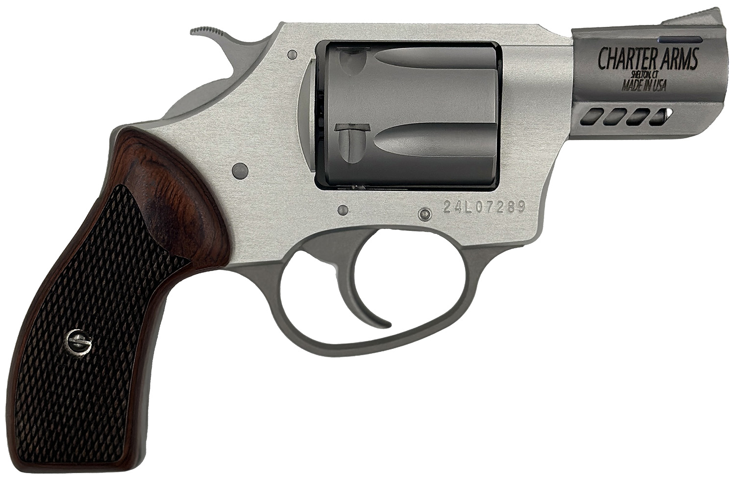 Charter Arms 53802 Coyote Small 380 ACP 5 Shot 2" Ported Stainless Steel Barrel, Stainless Steel Cylinder, Anodized Aluminum Frame, Rosewood Checkered Grip, Exposed Hammer