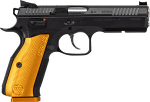 CZ-USA 91248 Shadow 2  9mm Luger 17+1 4.89" Stainless Steel Barrel, Black Nitride Optic Cut/Serrated Slide, Black Steel Frame w/Beavertail & Picatinny Rail, Orange Checkered Aluminum Grip