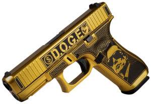 Glock PA455S204NDGE G45 Gen5 9mm Luger 17+1 4.02" Black GMB Barrel, Glamour Glock Gold Cerakote Serrated Steel Slide w/D.O.G.E., Glamour Glock Gold Cerakote Polymer Frame w/Trump & Elon