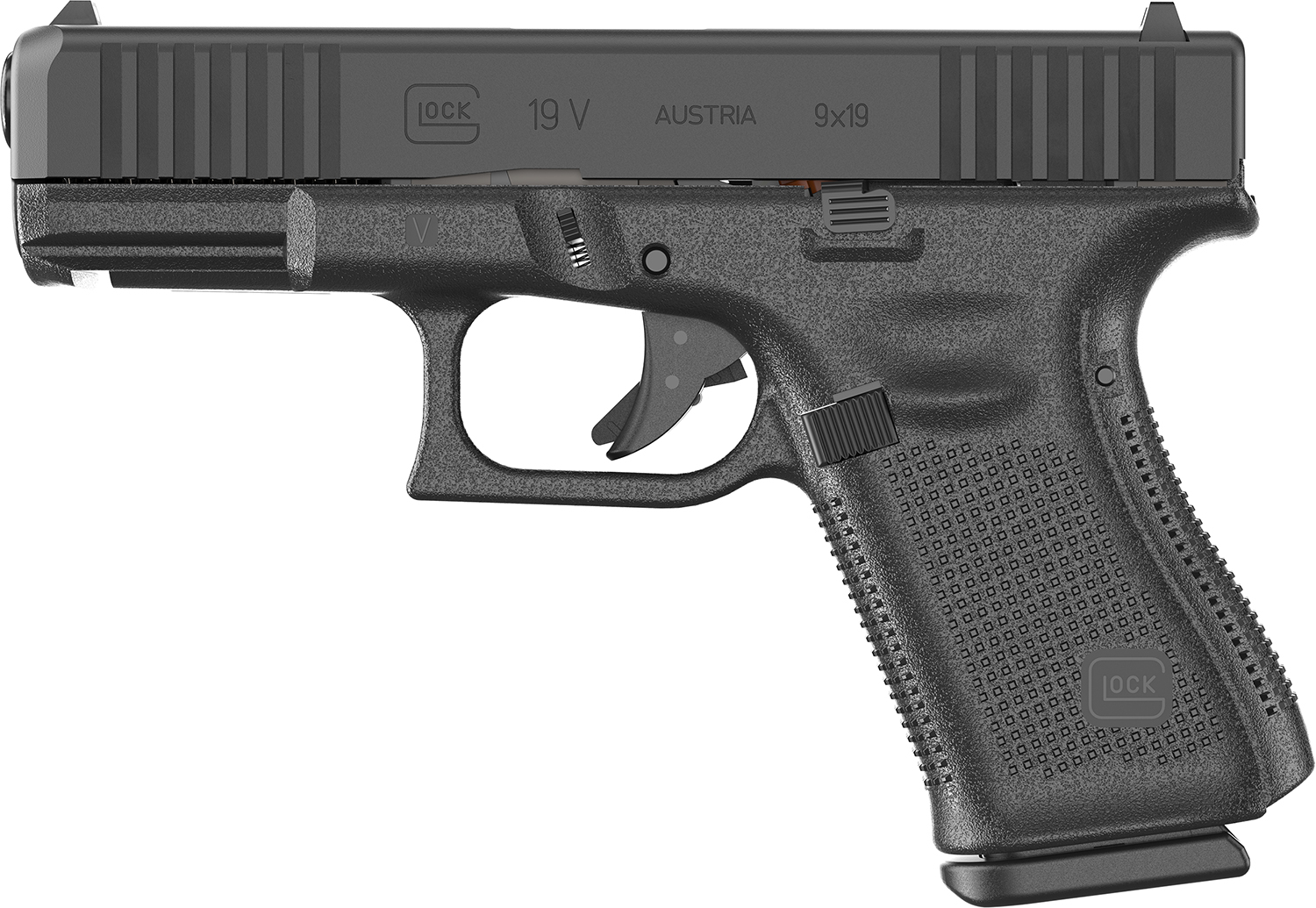 Glock PV1950203 G19 V Compact 9mm Luger 15+1 4.02" Black Barrel & Steel Serrated Slide, Black Polymer Frame w/Accessory Rail, Interchangeable Backstrap