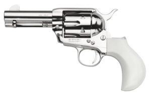 Taylors & Company 200111 1873 Flat Top Pietta 9mm Luger 6 Shot 3.50" Nickel Round Barrel, Cylinder & Steel Frame, PVC White Flat Birdshead Grip, Exposed Hammer