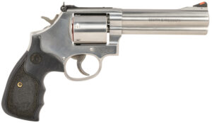 Smith & Wesson 150854 Model 686 Plus 38 S&W Spl +P, 357 Mag 7rd 5" Stainless Steel Barrel & Cylinder Satin Stainless Steel Frame with Black & Silver Custom Wood Grip & Red Ramp Front Sight