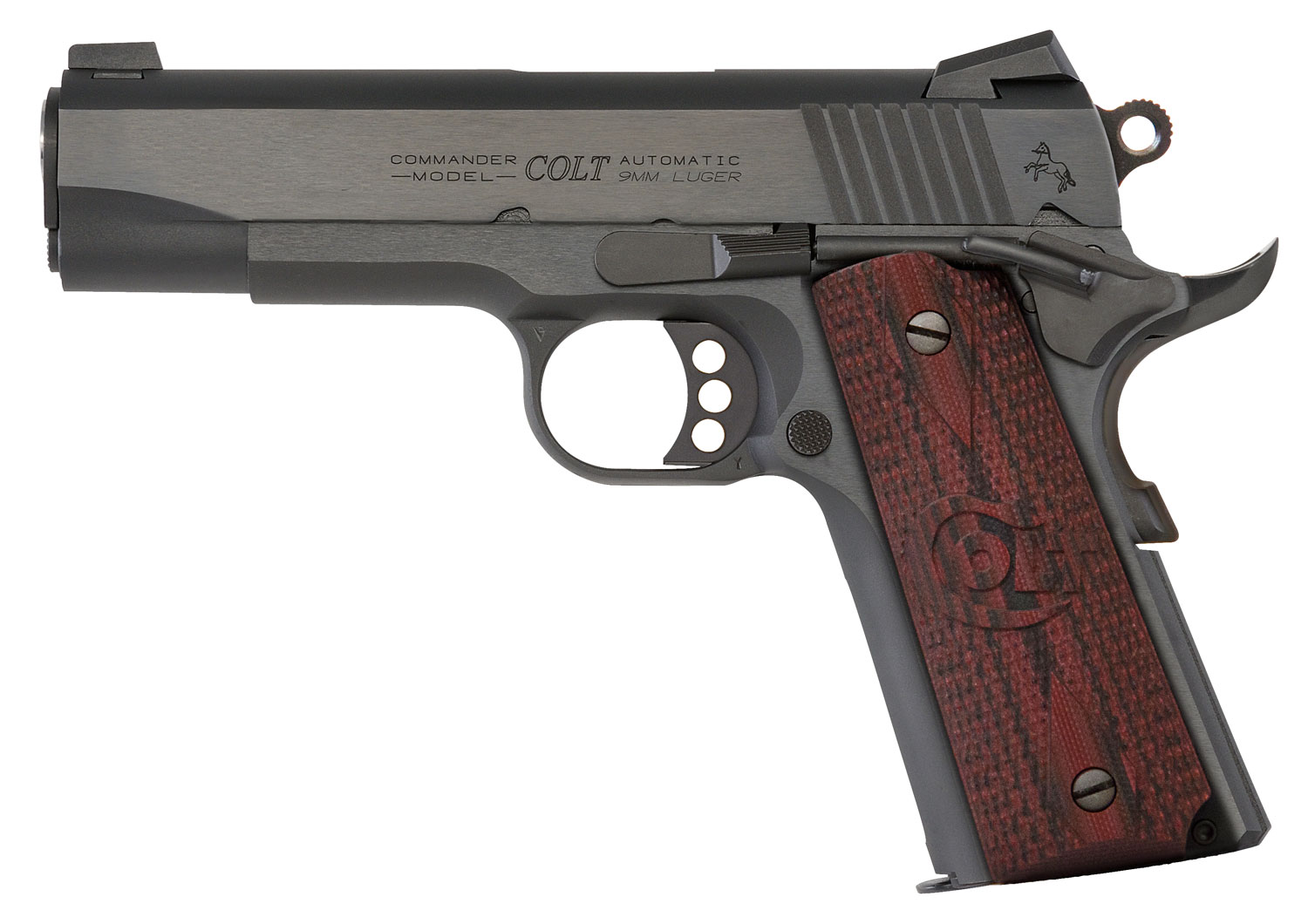 Colt Mfg O4942XE Commander Combat 9mm Luger 9+1 4.25" Steel Barrel, Blued Serrated Carbon Steel Slide, Blued Carbon Steel Frame w/Beavertail, Black Cherry G10 Grip, Ambidextrous