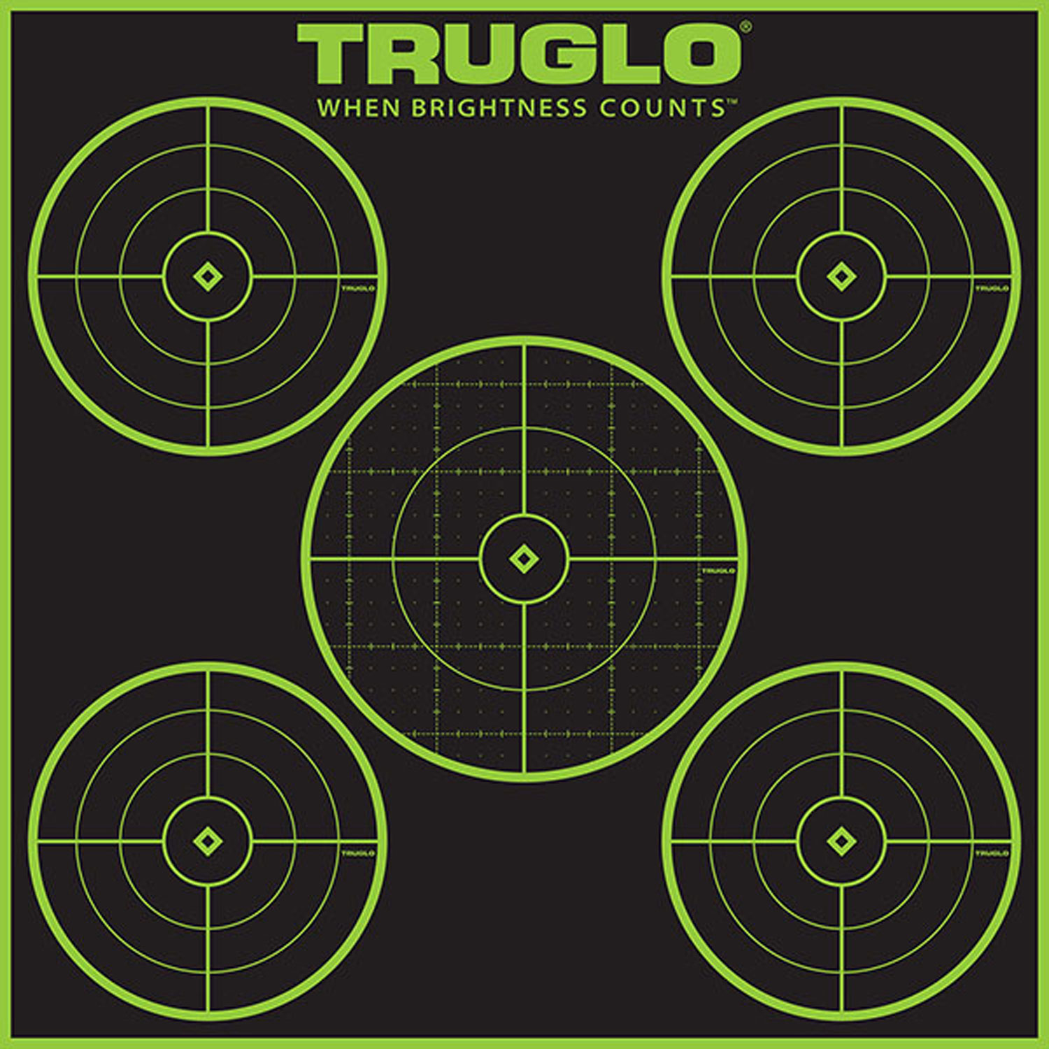 TruGlo TG11A12 Tru-See 5-Bull Target Self-Adhesive Heavy Paper Black/Green 12"x12" 5-Bullseye 12 Pack