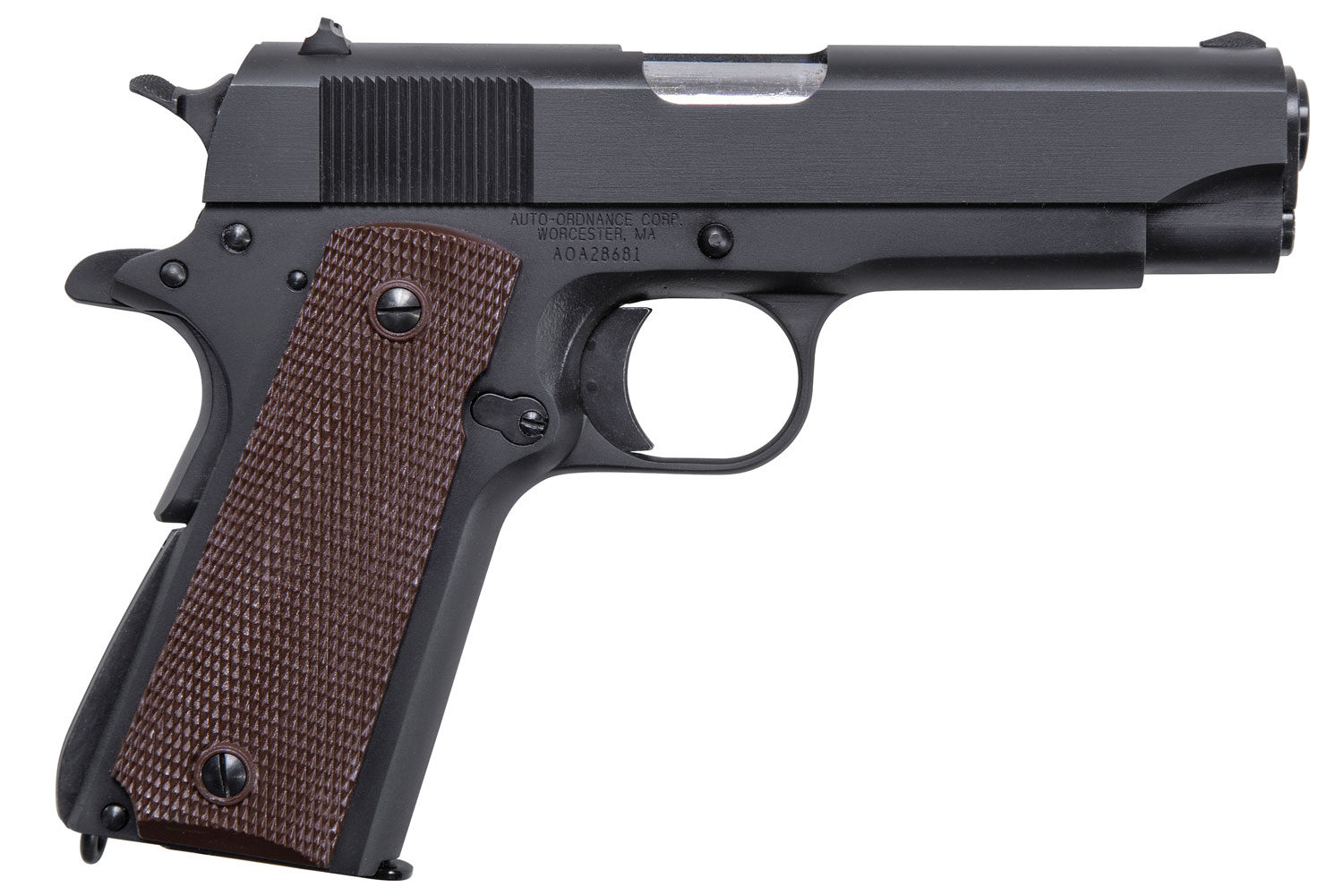 Auto-Ordnance 1911BKOC 1911 A1 Commander 45 ACP 7+1 4.25" Matte Black Serrated Carbon Steel Slide Matte Black Matte Black Carbon Steel Brown Checkered Polymer Grips Right Hand