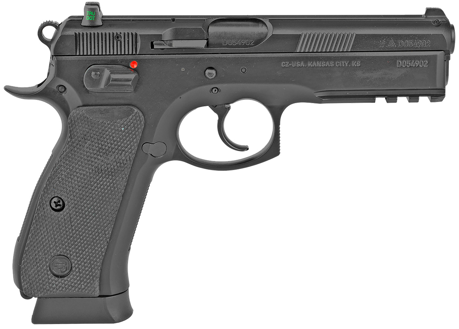 CZ-USA 01152 CZ 75 SP-01 Full Size Frame 9mm Luger 10+1 4.60" Black Steel Barrel, Black Steel Serrated Slide, Black Polycoat Steel Frame w/Beavertail & Picatinny Rail, Black Rubber Grip, Right Hand