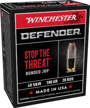 Winchester Ammo S40SWPDB1 Defender 40S&W 180gr Bonded Jacket Hollow Point 20 Per Box/10 Case