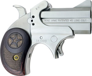 Bond Arms BAM Mini Original 45 Colt (LC) 2rd 2.50" Stainless Steel Double Barrel & Frame, Auto Extractor & Rebounding Hammer, Blade Front/Fixed Rear Sights, Rosewood Grips, Manual Safety
