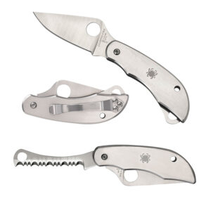 Spyderco C176P&S Clipitool Silver Stainless Steel Folding 8Cr13MoV SS 4.57"/4.59" Long Part Serrated Blade Stainless Steel Handle Features Screwdriver/Opener
